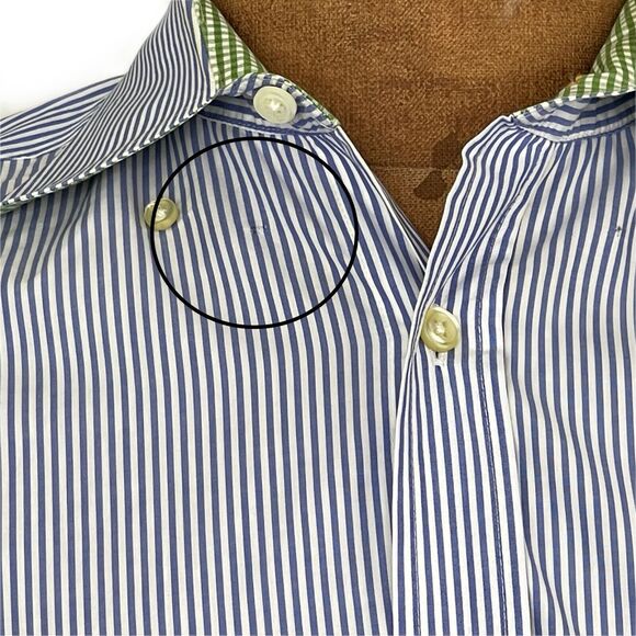 Peter Millar Men's Shirt Medium Cotton Blue White Striped L/S Button Up - Picture 8 of 8